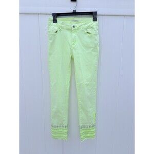Luxe Moda Womens Denim Jeans Green Beaded Embroidered Sz 4